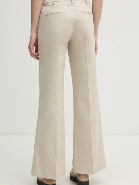 Calvin Klein spodnie damskie kolor beżowy dzwony high waist K20K207838