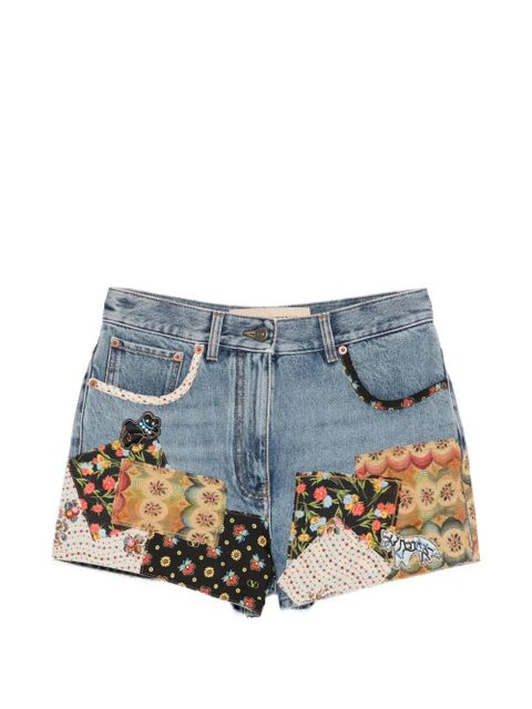 Valentino Garavani patchwork beaded-appliqué denim shorts - Blue - zdjęcie produktu nr 1