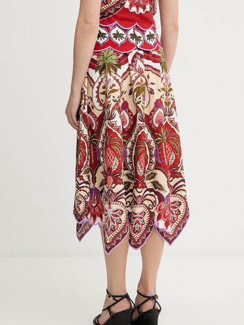 Farm Rio spódnica z dodatkiem lnu kolor czerwony midi rozkloszowana 344016