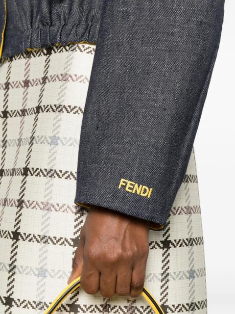 FENDI flower-appliqué cropped jacket - Blue