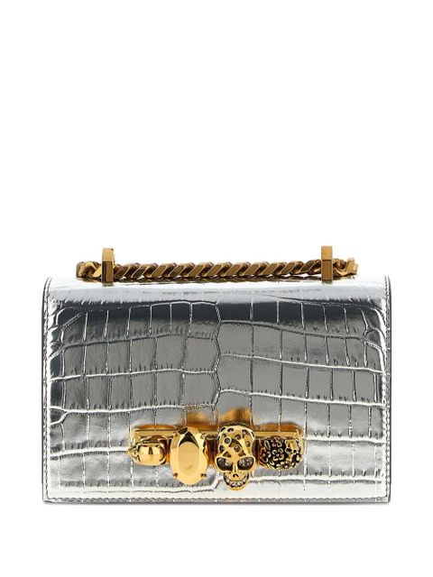 Alexander McQueen mini skull-embellished crocodile-effect crossbody bag - Silver - zdjęcie produktu nr 1