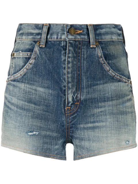 Saint Laurent destroyed denim shorts - Blue - zdjęcie produktu nr 1