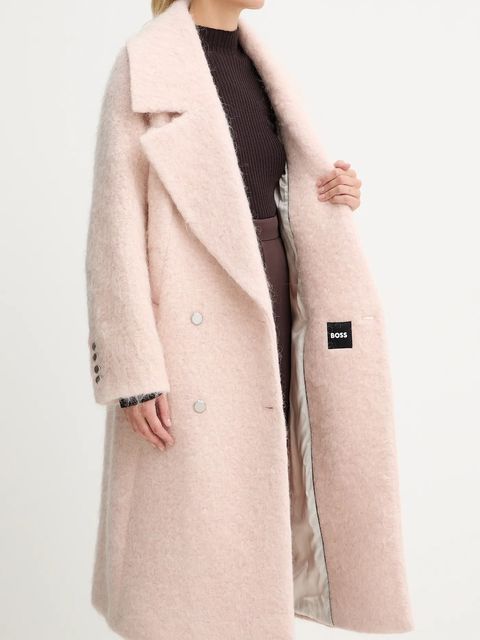 BOSS płaszcz z dodatkiem wełny kolor różowy 50548330
