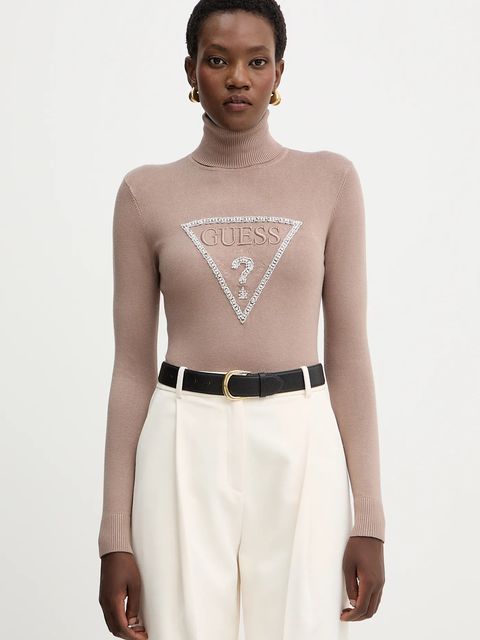 Guess sweter MELANIE damski kolor beżowy lekki z golfem W5BR39 Z2NQ2