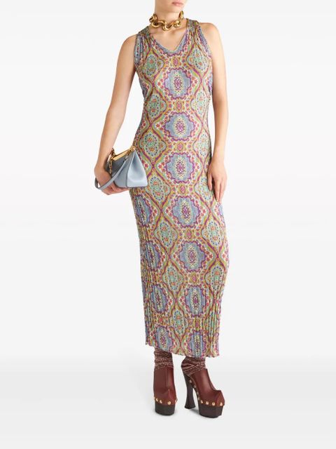 ETRO medallion-print pleated midi-dress - Blue