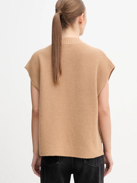 United Colors of Benetton kamizelka z dodatkiem wełny damski kolor beżowy z półgolfem 1244D10EF