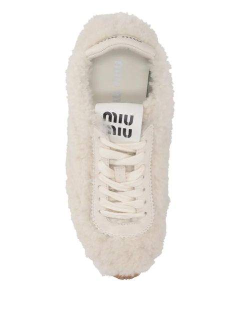 Miu Miu shearling lace-up sneakers - Neutrals - zdjęcie produktu nr 2