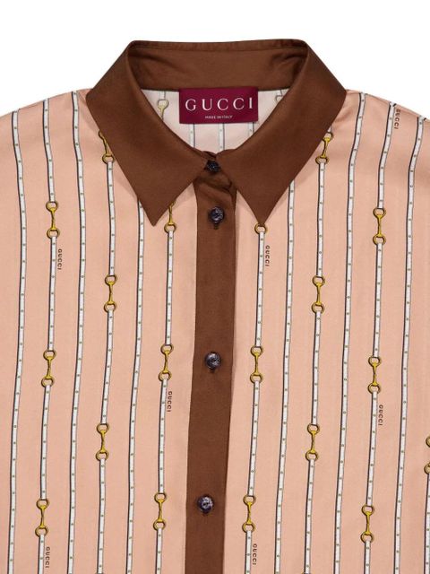 Gucci horsebit stripe silk shirt - Pink