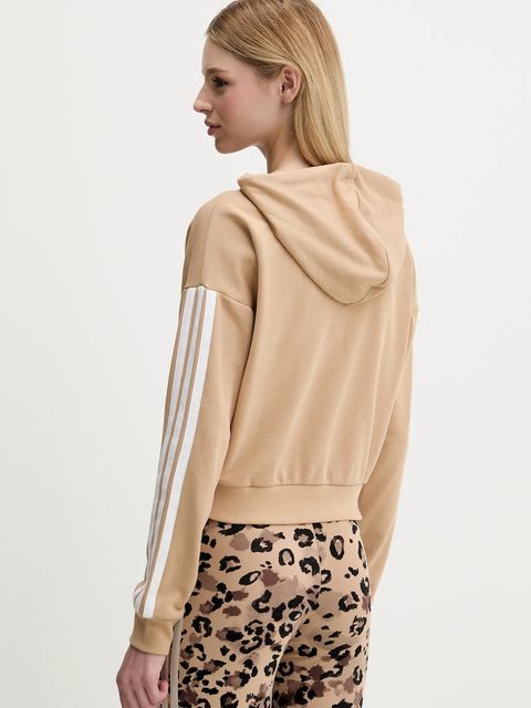 adidas bluza 3-Stripes damska kolor beżowy z kapturem z aplikacją JY3133