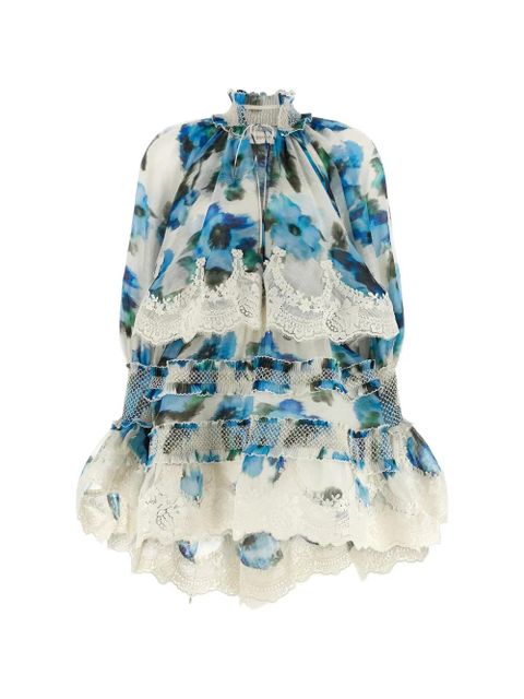 ZIMMERMANN Alchemy floral-print lace-trim mini dress - Blue - zdjęcie produktu nr 1