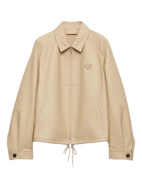 Prada triangle-logo leather jacket - Neutrals - zdjęcie produktu nr 1