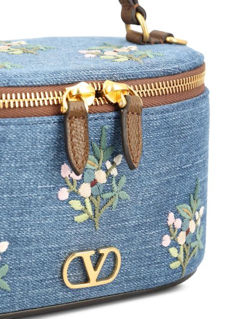 Valentino Garavani Vanity floral-embroidered denim tote bag - Blue