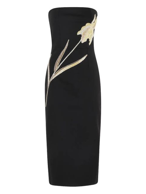STAUD Brooke floral-embellished strapless midi dress - Black - zdjęcie produktu nr 1