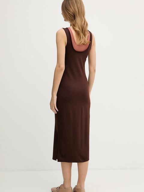 Calvin Klein Jeans sukienka kolor brązowy midi prosta LV047E220G