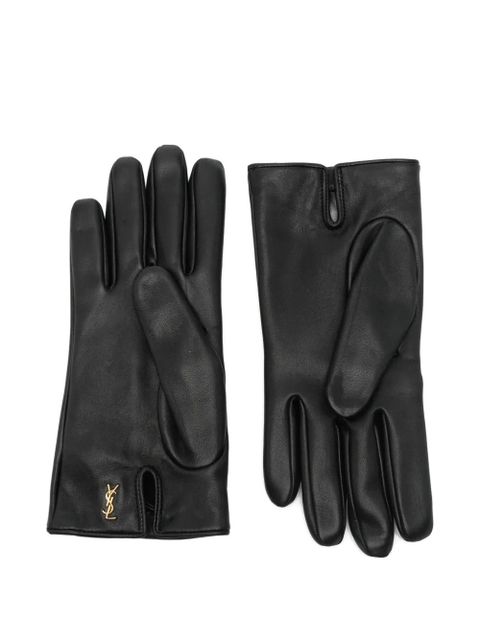 Saint Laurent logo leather gloves - Black - zdjęcie produktu nr 2