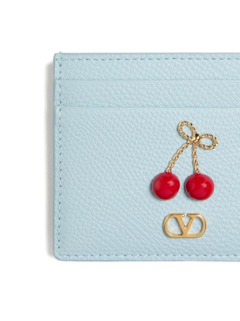 Valentino Garavani Cherryfic grained-leather card holder - Blue