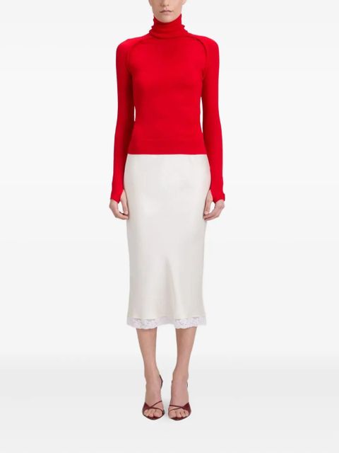 Victoria Beckham Lace Trim Slip midi skirt - White