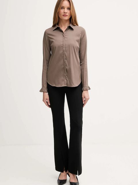 Mos Mosh koszula damska kolor brązowy regular z kołnierzykiem klasycznym 144070