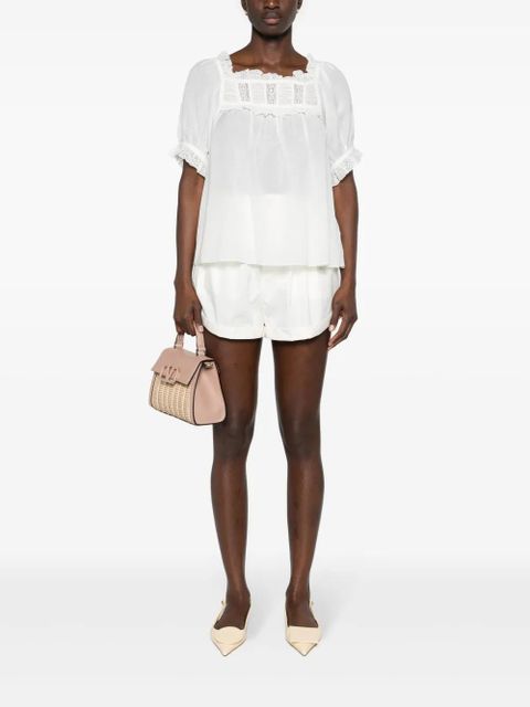 DÔEN lace-detailed puff-sleeve blouse - White