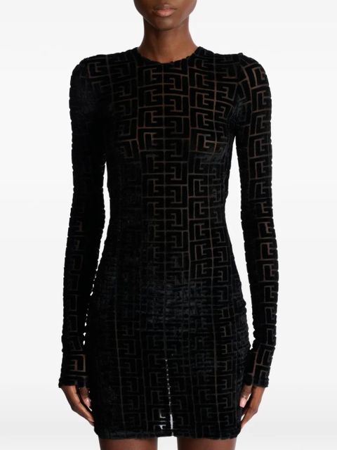 Balmain monogram-pattern velvet dress - Black