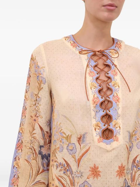 ZIMMERMANN Indra lace-up tunic mini dress - Neutrals