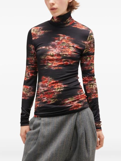 GANNI floral-print turtleneck T-shirt - Black