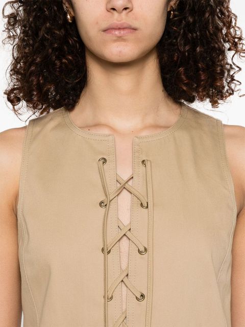 Chloé lace-up cotton mini dress - Brown