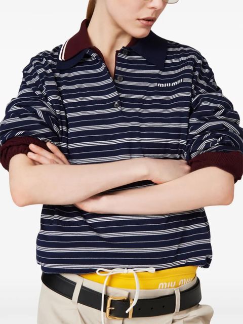 Miu Miu logo-print striped polo top - Blue