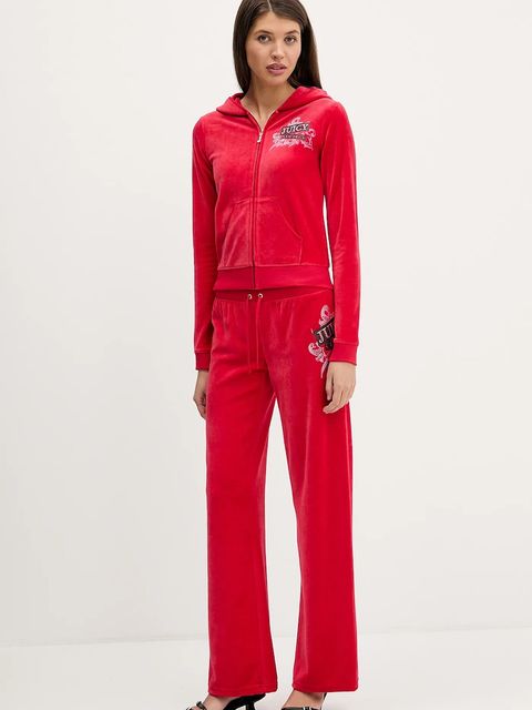 Juicy Couture spodnie dresowe welurowe Wrap You Up damskie kolor czerwony z nadrukiem JCNBJ126452