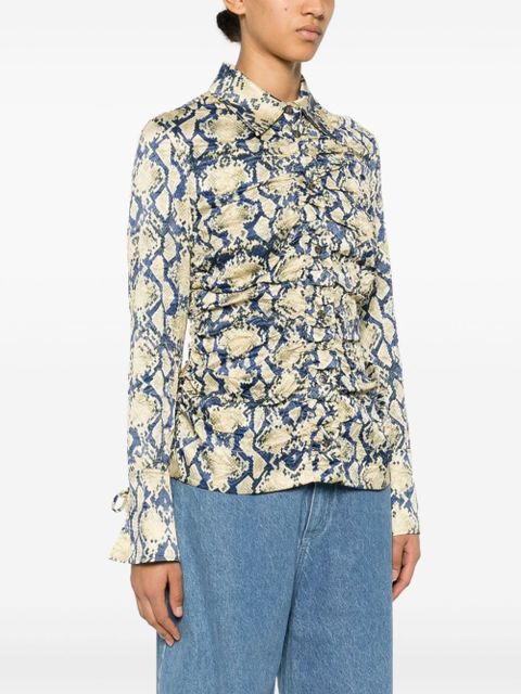 GANNI snake-print satin shirt - Blue
