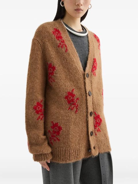Jil Sander flower intarsia-knit cardigan - Brown