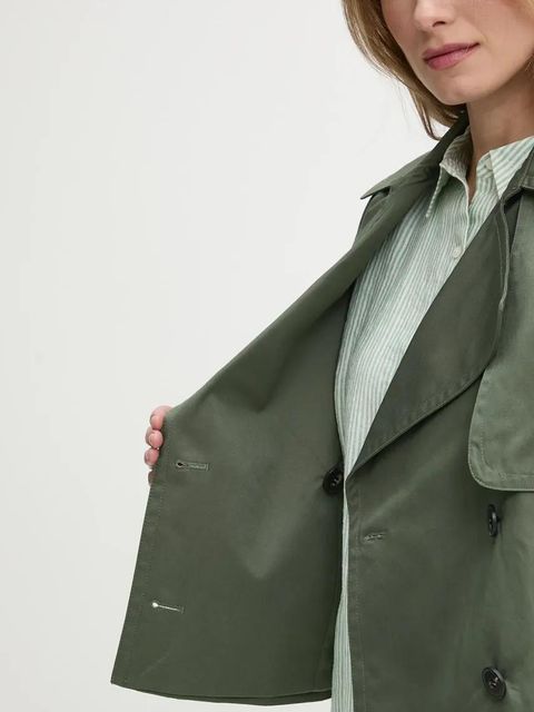 United Colors of Benetton kurtka bawełniana damski kolor zielony przejściowy dwurzędowy 2RGCDW034