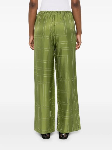 TOTEME monogram silk straight-leg trousers - Green