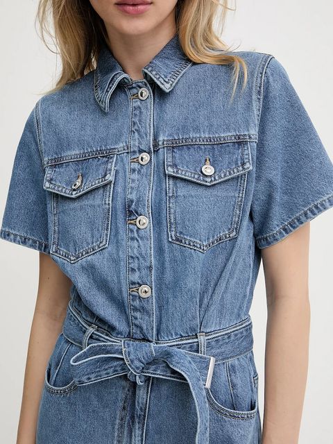 Morgan kombinezon jeansowy kolor niebieski bawełniany z kołnierzykiemm SHELOR