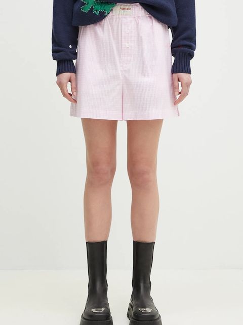 Fiorucci szorty bawełniane Gingham Logo damskie kolor różowy wzorzyste high waist W02SPBSH300CO01PN02 - zdjęcie produktu nr 1