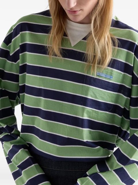 Prada long-sleeved bayadere striped cotton T-shirt - Green