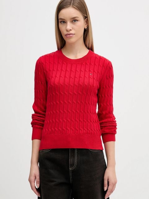 Tommy Hilfiger sweter bawełniany damski kolor czerwony z półgolfem WW0WW47644 - zdjęcie produktu nr 1