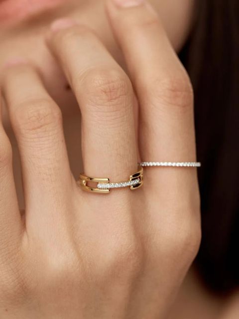 Monica Vinader 18K gold vermeil and silver Link diamond ring