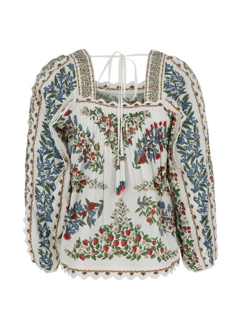 FARM Rio floral-print pleated blouse - White