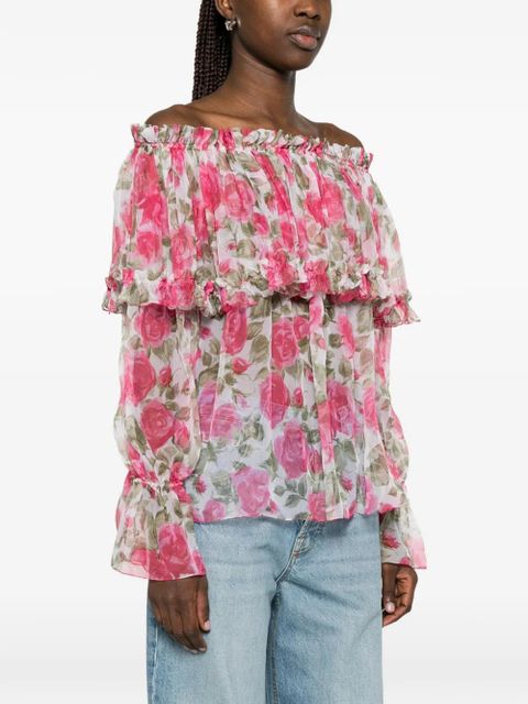 Chloé floral-print ruffled blouse - Pink