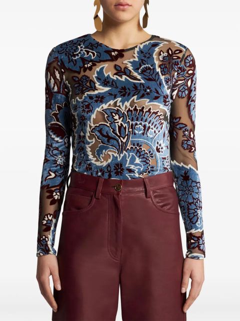 ETRO tulle and jacquard velvet top - Blue - zdjęcie produktu nr 2