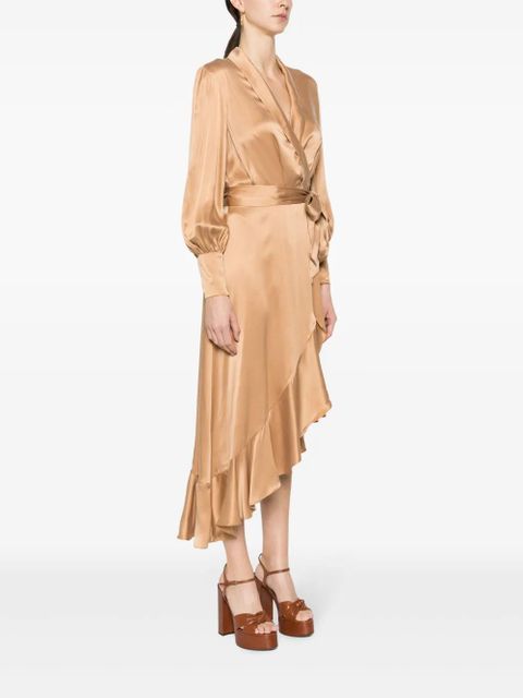 ZIMMERMANN long-sleeve wrap silk midi dress - Neutrals