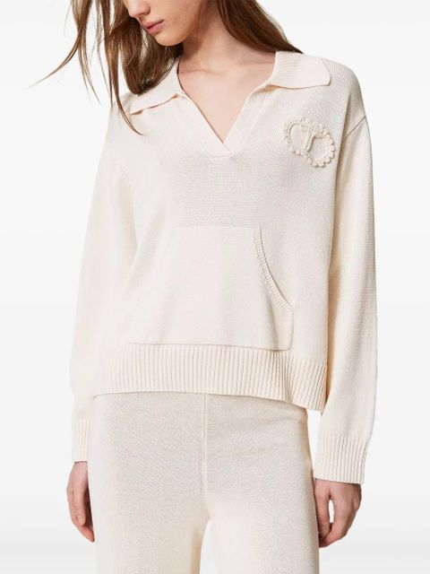 TWINSET crochet-patch polo sweater - Neutrals - zdjęcie produktu nr 2