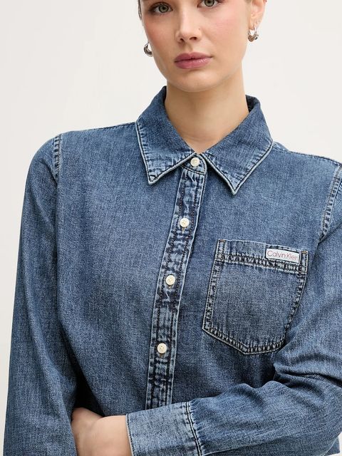 Calvin Klein Jeans koszula jeansowa damska kolor niebieski regular z kołnierzykiem klasycznym LV047E742G
