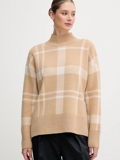 Barbour sweter z wełną HARRIET damski kolor beżowy lekki z półgolfem LKN1673 - zdjęcie produktu nr 1