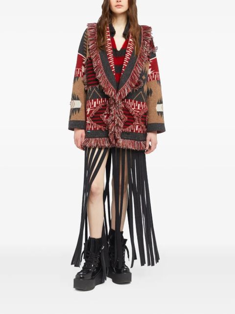 Alanui Grunge Anthem fringed patterned coat - Brown