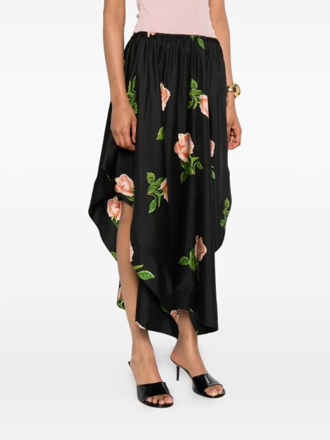 Nanushka rose-print drape-hem skirt - Black