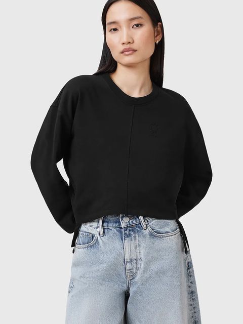 AllSaints bluza bawełniana MIRA damska kolor czarny gładka W214JC - zdjęcie produktu nr 1