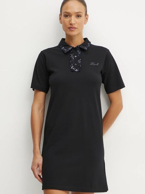 Karl Lagerfeld sukienka bawełniana kolor czarny mini prosta A1W13042 - zdjęcie produktu nr 2