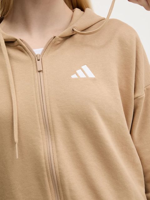 adidas bluza 3-Stripes damska kolor beżowy z kapturem z aplikacją JY3133